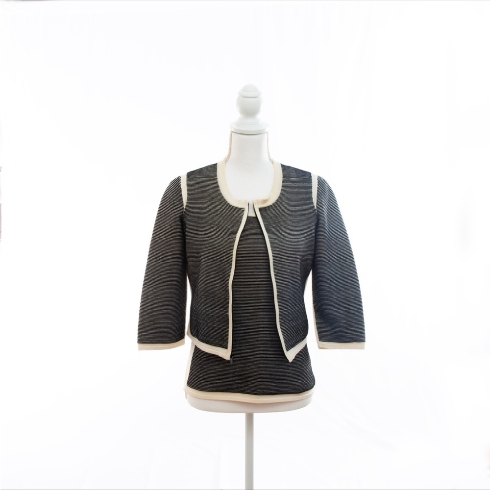 Carlisle Black and White Open Front Cardigan Tank Set